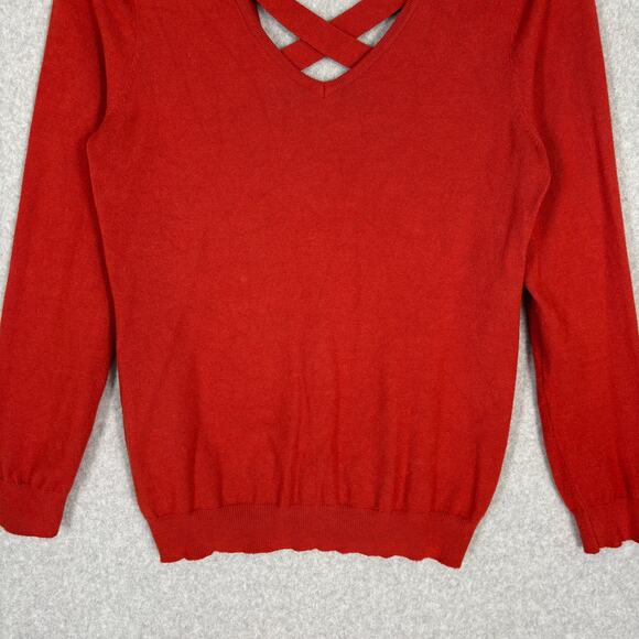 Love Ellie Sweater Womens Small Rust Burnt Criss Cross Back Thin Career‎ Office - Picture 3 of 10